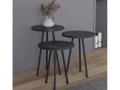 Mesa De Centro*VCM 3 pcs Set side table | Tabela em design de óptica de mármore simples | Dimensões aprox. A. 42/47/52 x L. 34 x P. 34 cm | Mesa de estar - Mirola (Preto) Multicor