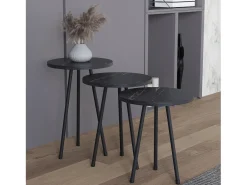 Mesa De Centro*VCM 3 pcs Set side table | Tabela em design de óptica de mármore simples | Dimensões aprox. A. 42/47/52 x L. 34 x P. 34 cm | Mesa de estar - Mirola (Preto) Multicor