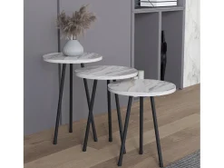 VCM 3 pcs Set side table | Tabela em design de óptica de mármore simples | Dimensões aprox. A. 42/47/52 x L. 34 x P. 34 cm | Mesa de estar - Mirola (Branco)^ Mesa De Centro