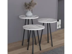 VCM 3 pcs Set side table | Tabela em design de óptica de mármore simples | Dimensões aprox. A. 42/47/52 x L. 34 x P. 34 cm | Mesa de estar - Mirola (Branco)^ Mesa De Centro