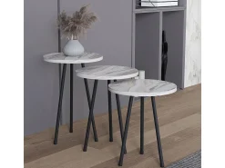 VCM 3 pcs Set side table | Tabela em design de óptica de mármore simples | Dimensões aprox. A. 42/47/52 x L. 34 x P. 34 cm | Mesa de estar - Mirola (Branco)^ Mesa De Centro