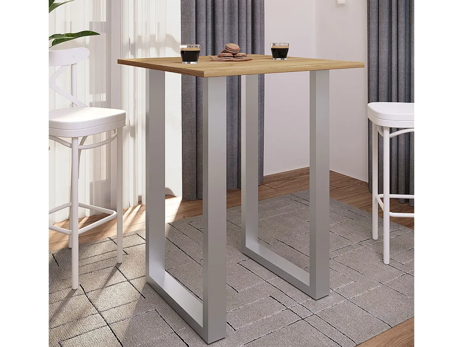 Outlet VCM Bar Table | Tresen | Mesa em pé | Mesa alta | Mesa Barba Bar - Xona 80x50 cm (Prata / Carvalho Mel) Multicor