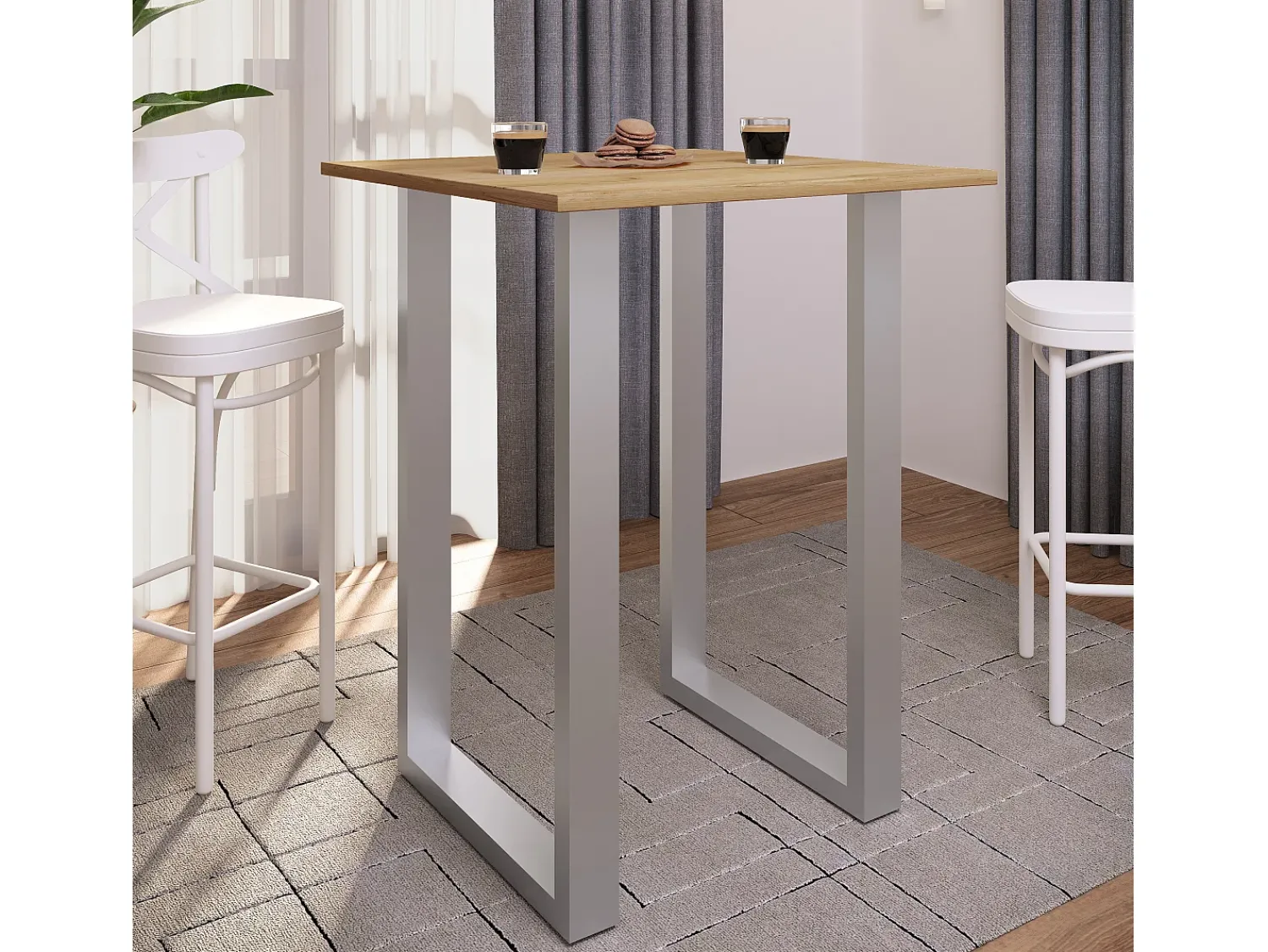 Outlet VCM Bar Table | Tresen | Mesa em pé | Mesa alta | Mesa Barba Bar - Xona 80x50 cm (Prata / Carvalho Mel) Multicor