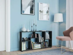 Prateleira*VCM Cômoda em madeira | Sideboard com prático divisor de mezanino | Divisor de salas | Dimensões aprox. A. 62 x L. 117 x P. 20 cm - Pintal (Preto) Multicor