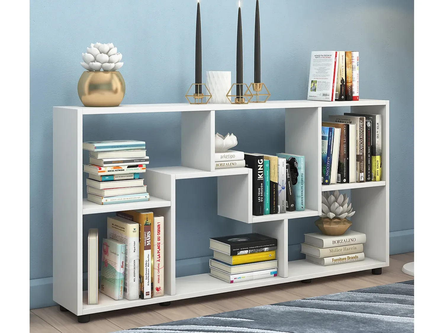 Prateleira*VCM Cômoda em madeira | Sideboard com prático divisor de mezanino | Divisor de salas | Dimensões aprox. A. 62 x L. 117 x P. 20 cm - Pintal (Branco) Multicor