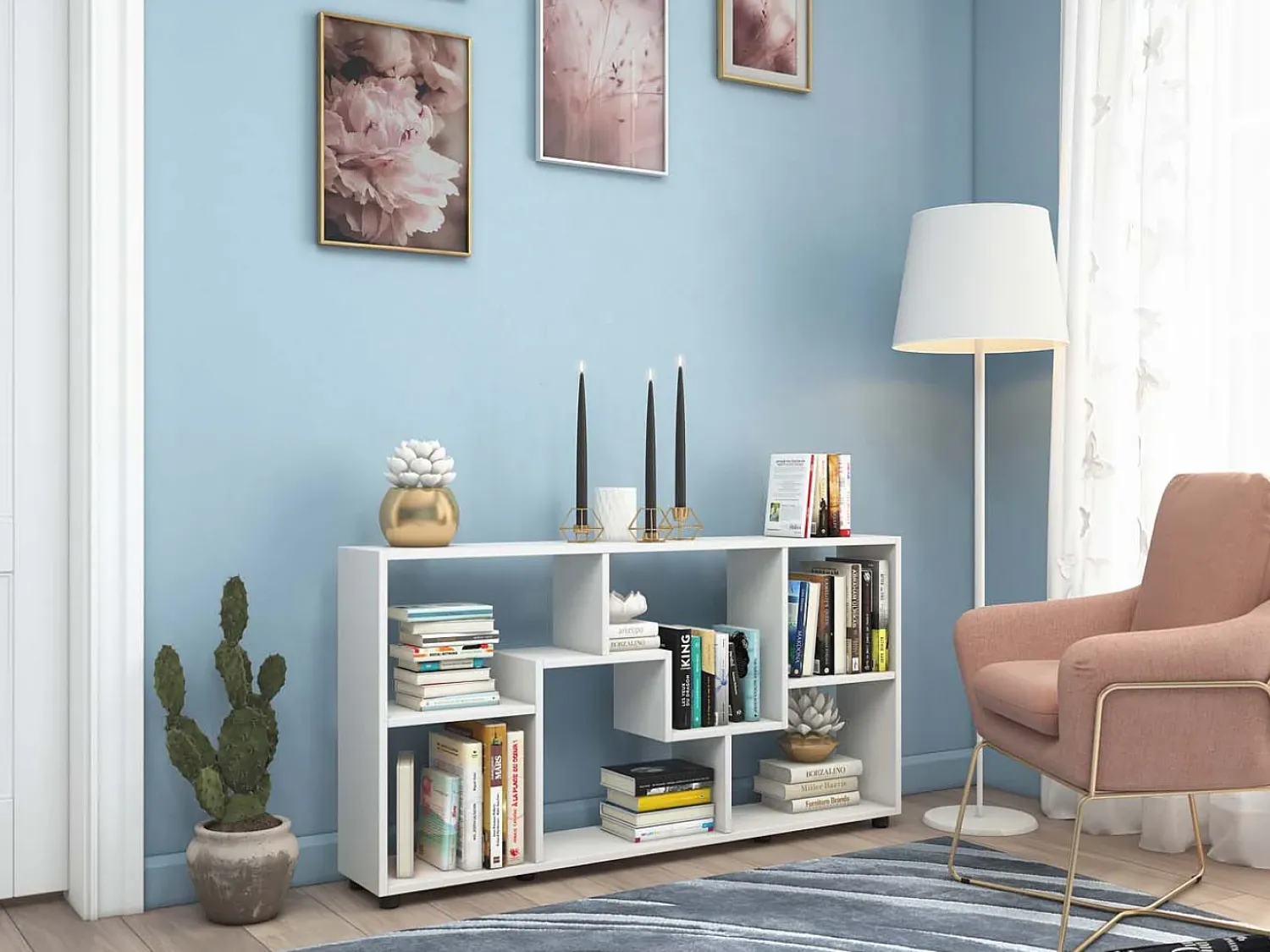 Prateleira*VCM Cômoda em madeira | Sideboard com prático divisor de mezanino | Divisor de salas | Dimensões aprox. A. 62 x L. 117 x P. 20 cm - Pintal (Branco) Multicor