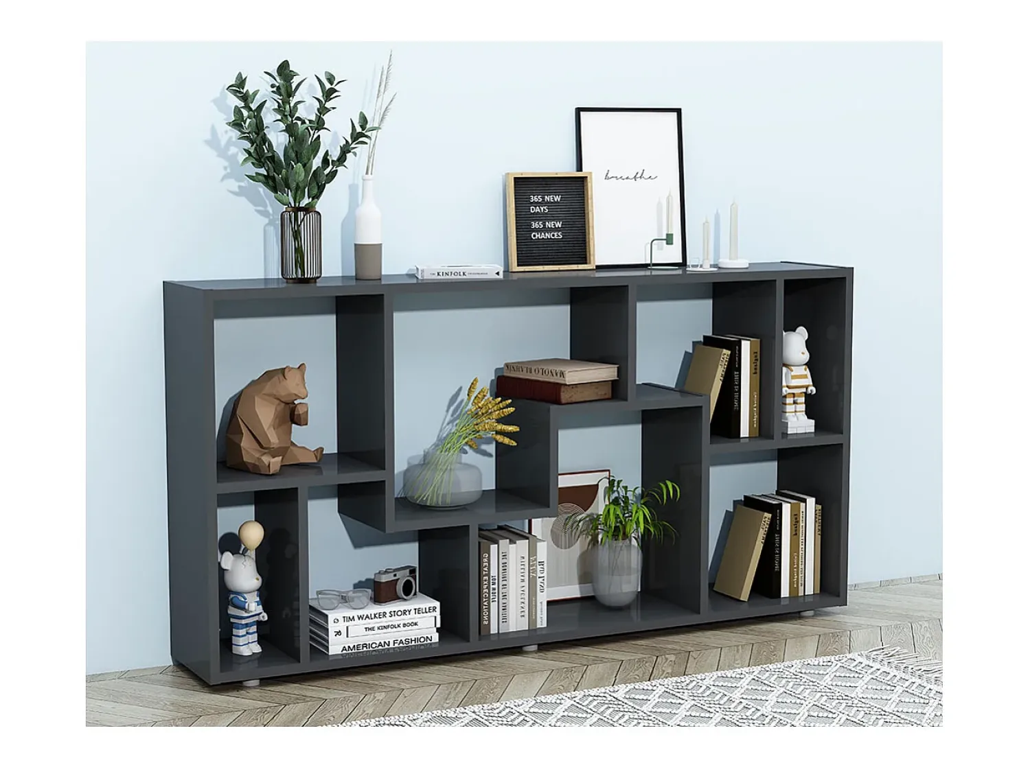 Sale VCM Estante de prateleira de madeira Media Shelf Storage Room Divider Decoração Prateleira Lanisa L (Antracite) Multicor