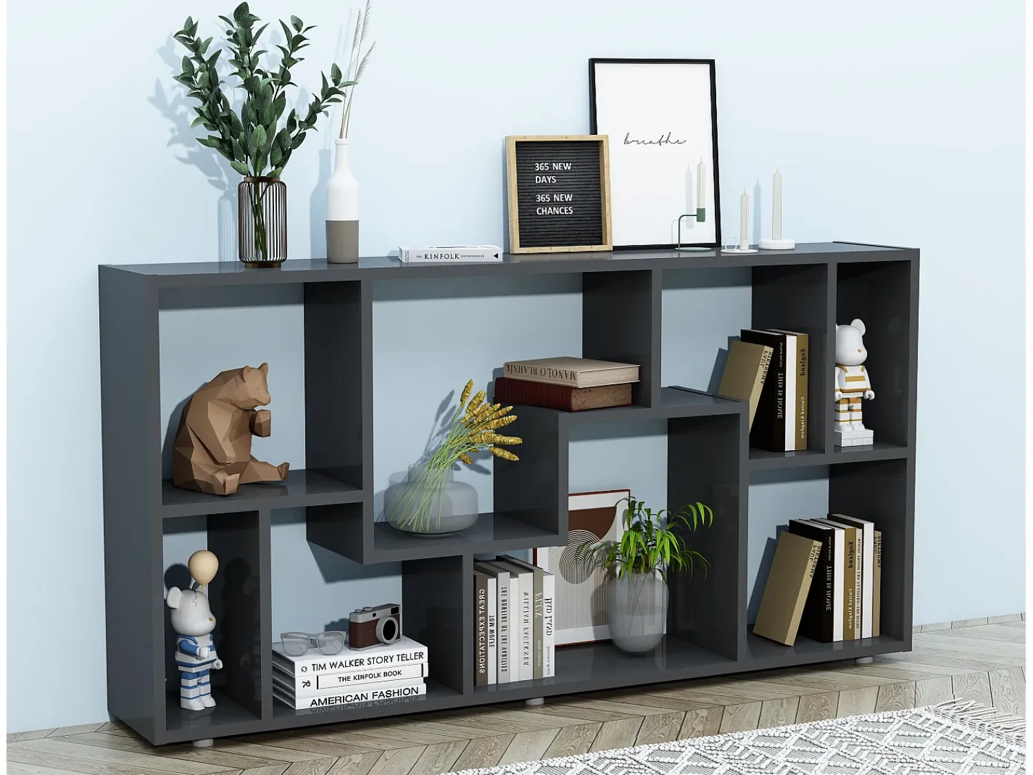 Sale VCM Estante de prateleira de madeira Media Shelf Storage Room Divider Decoração Prateleira Lanisa L (Antracite) Multicor