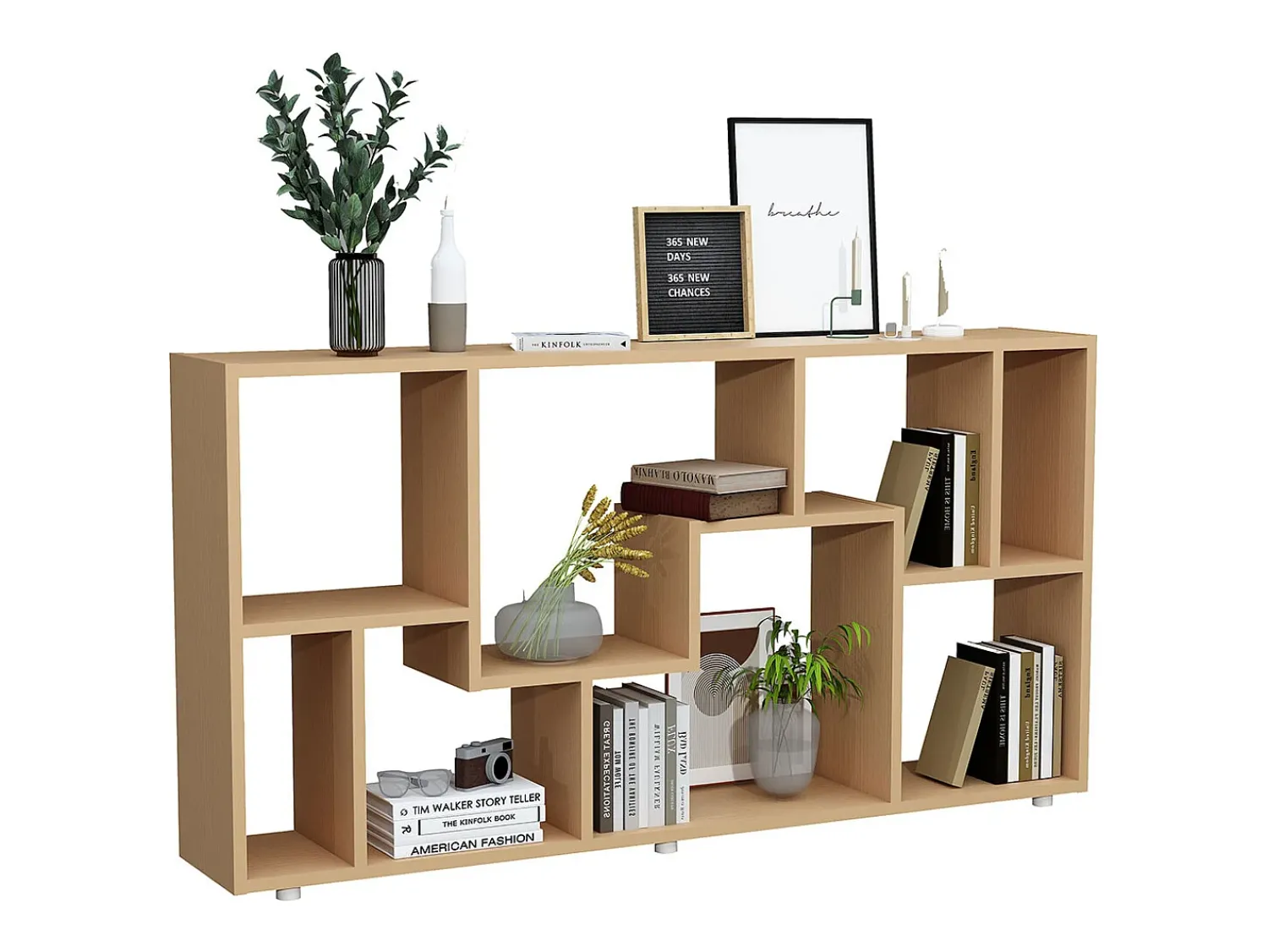Prateleira|VCM Estante de prateleira de madeira Media Shelf Storage Room Divider Decoração Prateleira Lanisa L (Beech) Multicor