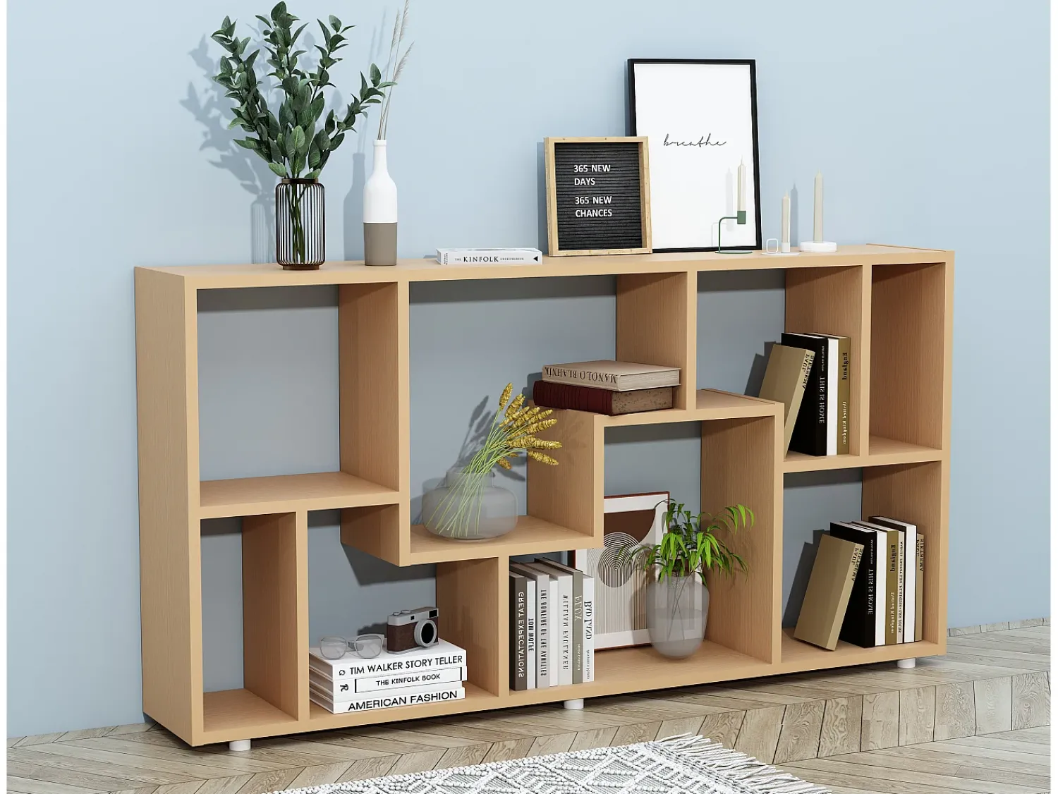 Prateleira|VCM Estante de prateleira de madeira Media Shelf Storage Room Divider Decoração Prateleira Lanisa L (Beech) Multicor