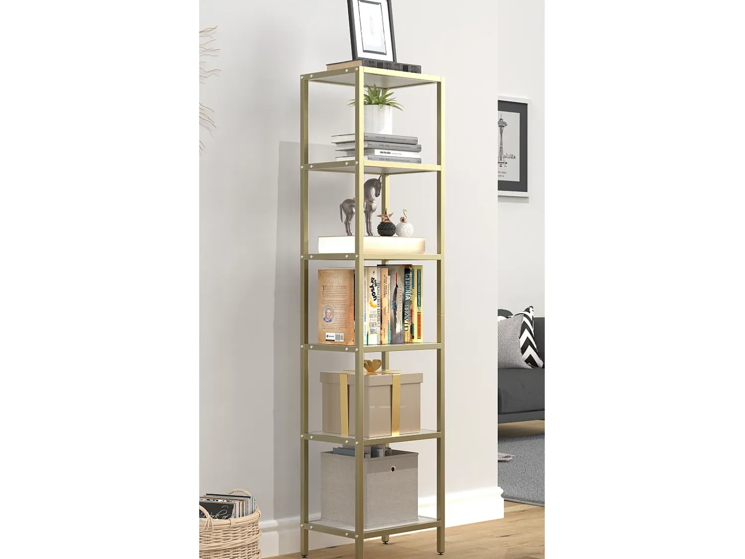 VCM Iron Standing Rack Showcase Showcase Standing armário Vinali M (Ouro)^ Prateleira