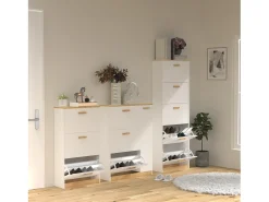 VCM Madeira Prateleira Kipper Sapato Prateleira Sapato Sapato Tipper 3 Flaps 1 Turning Door Halom L (Branco)^ Móvel De Arrumação|Sapateira
