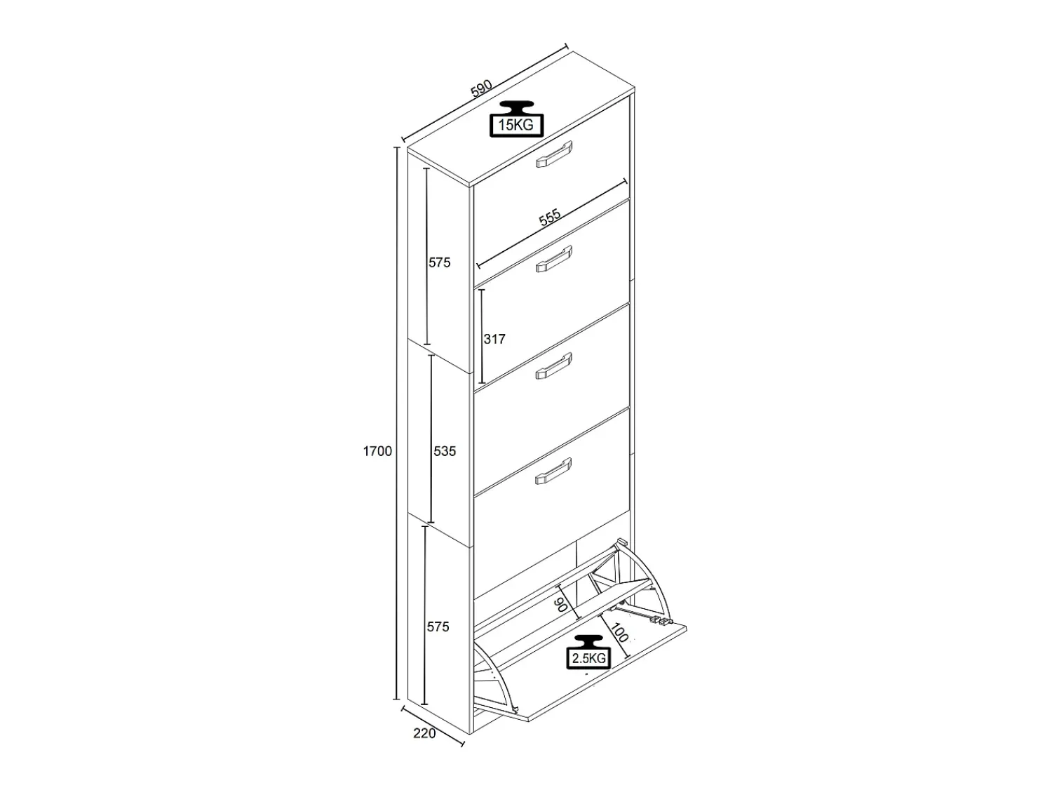 Outlet VCM Madeira Prateleira Kipper Sapato Prateleira Sapato Sapato Tipper 5 Flaps Halom XL (Branco) Multicor