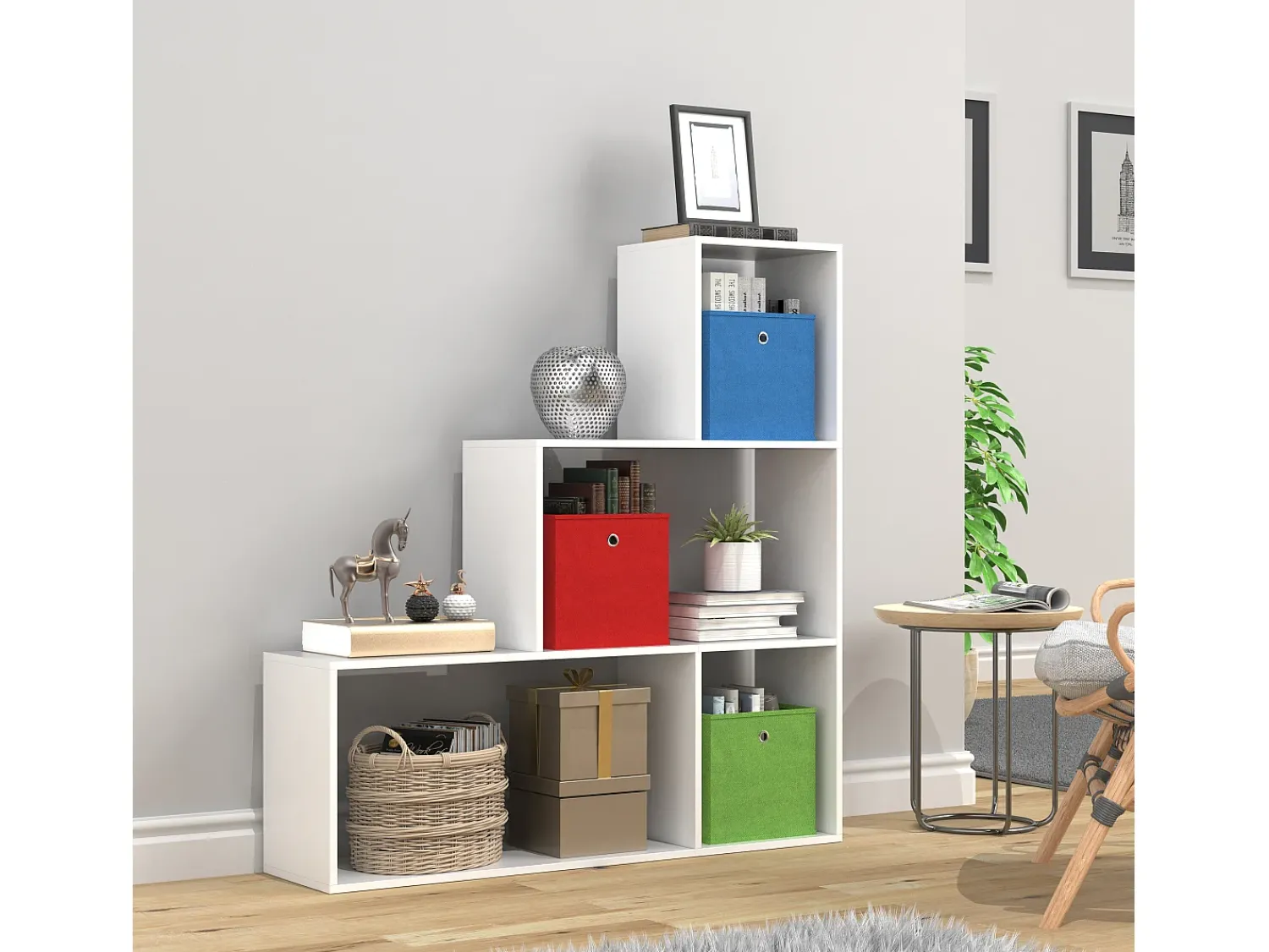 Hot VCM Madeira Stand Stair Shelf Stepped Shelf Stand Shelf Room Divider Bookshelf Dubila M (Branco) Multicor