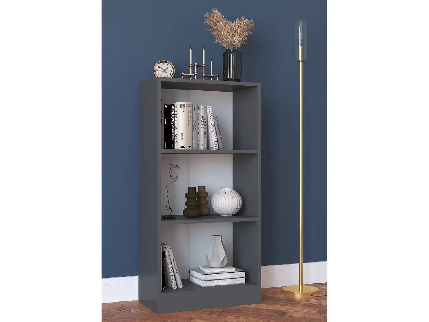 Prateleira|VCM Suporte de armazenamento de madeira Prateleira Estante Decoração Livros Stand Shelf Dilos M 3-fold (Antracite) Multicor