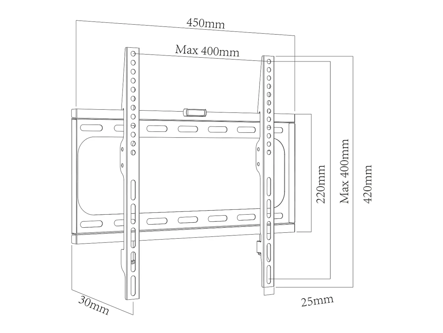 Outlet VCM Universal TV Wall Mount 26-55 polegadas até 25 kg | VESA até o máximo 400x400 | Suporte de TV com nível de água rígido | Fernseh Bracket FX400 Preto