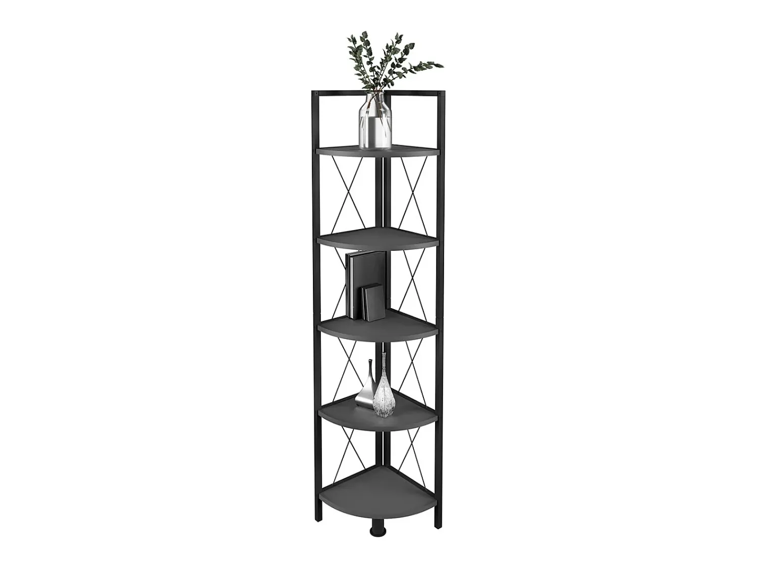 Clearance VCM Wood Metal Corner Shelf Storage Stand Shelf Bookshelf Decoração Livros Stand Shelf Insasi 5 (Anthracite) Multicor