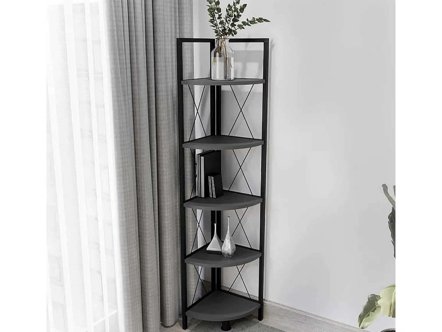 Clearance VCM Wood Metal Corner Shelf Storage Stand Shelf Bookshelf Decoração Livros Stand Shelf Insasi 5 (Anthracite) Multicor