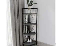 Prateleira|VCM Wood Metal Corner Shelf Storage Stand Shelf Bookshelf Decoração Livros Stand Shelf Insasi 4 (Anthracite) Multicor