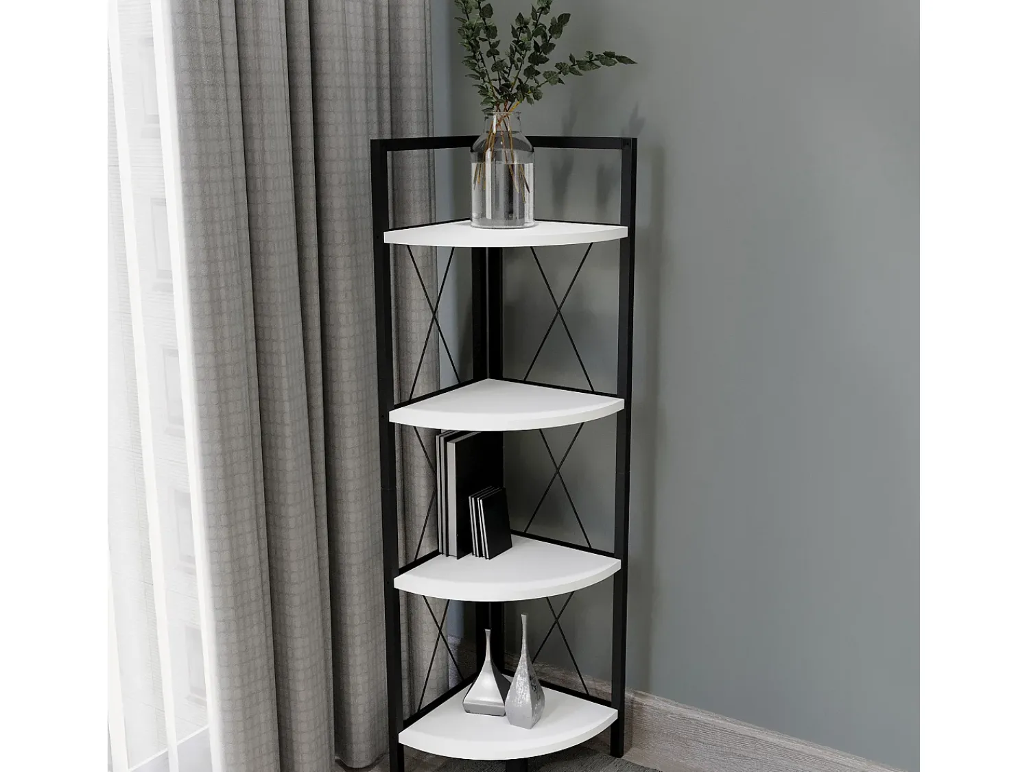 Sale VCM Wood Metal Corner Shelf Storage Stand Prateleira Estante Decoração Livros Stand Shelf Insasi 4 (Branco) Multicor
