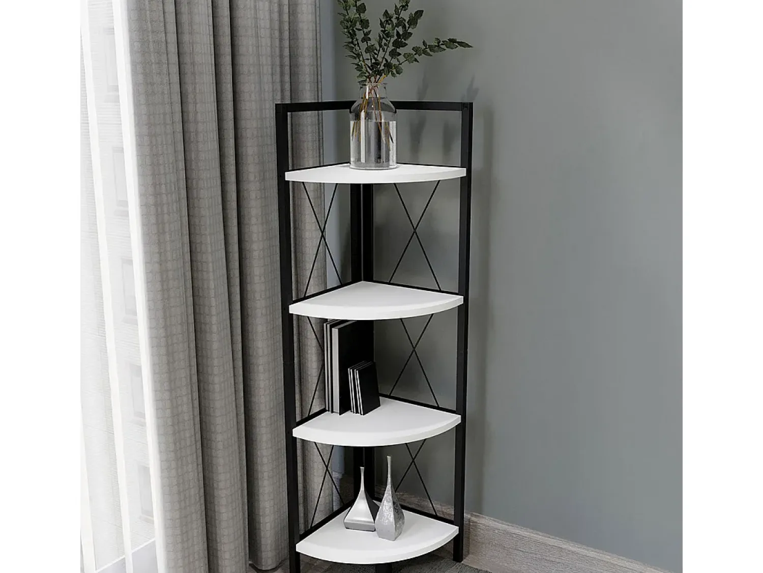 Sale VCM Wood Metal Corner Shelf Storage Stand Prateleira Estante Decoração Livros Stand Shelf Insasi 4 (Branco) Multicor
