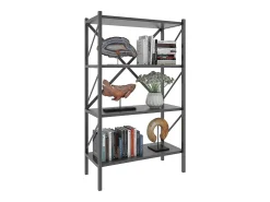 VCM Wood Metal Storage Stand Shelf Bookshelf Decoração Livros Stand Shelf Insasi 4 (Anthracite)^ Biblioteca