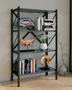 VCM Wood Metal Storage Stand Shelf Bookshelf Decoração Livros Stand Shelf Insasi 4 (Anthracite)^ Biblioteca