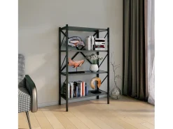 VCM Wood Metal Storage Stand Shelf Bookshelf Decoração Livros Stand Shelf Insasi 4 (Anthracite)^ Biblioteca