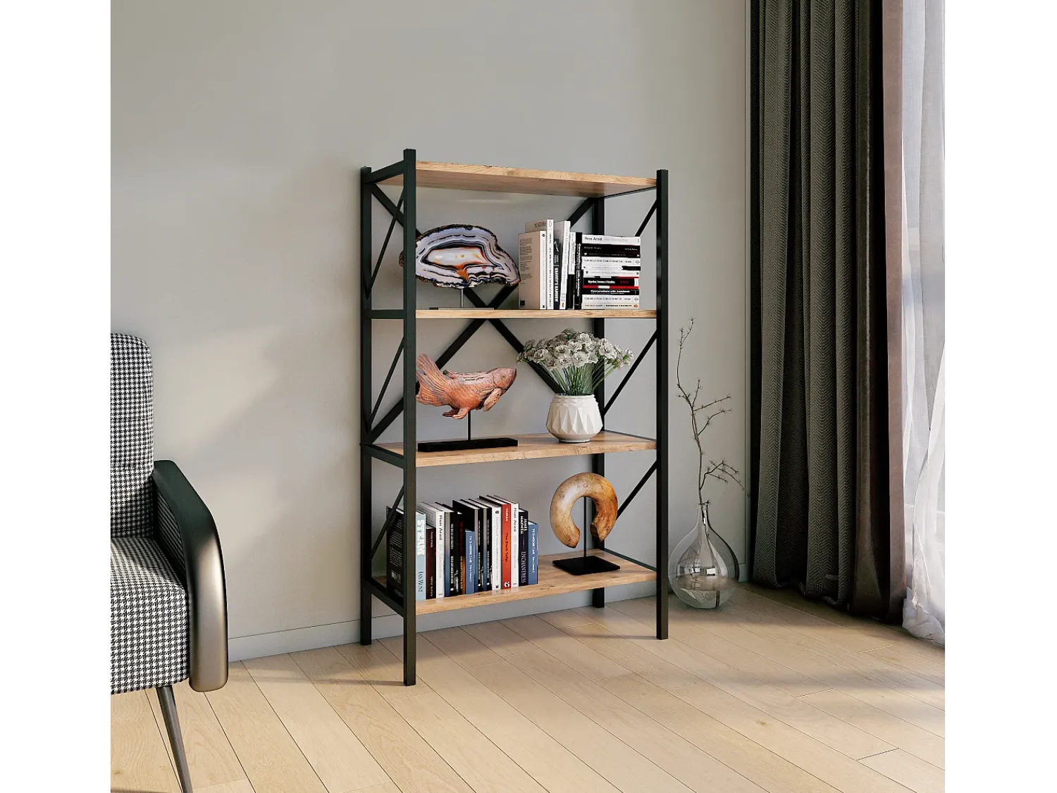 Online VCM Wood Metal Storage Stand Shelf Bookshelf Decoração Livros Stand Shelf Insasi 4 (Honey Oak) Multicor