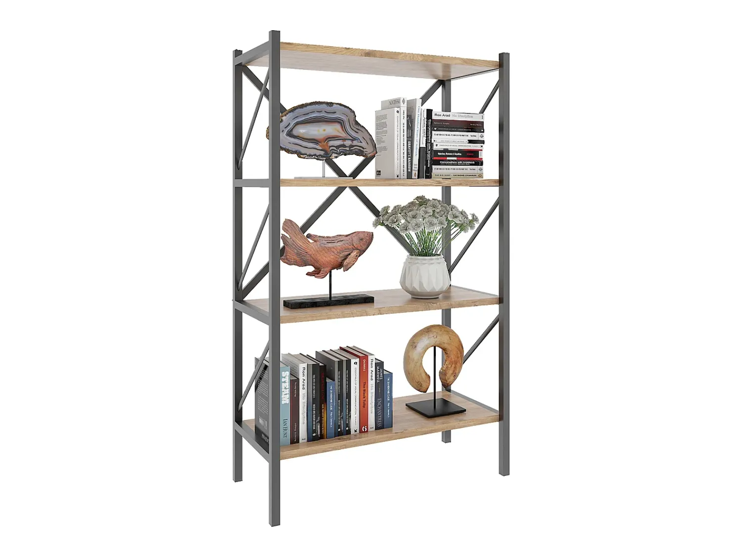 Online VCM Wood Metal Storage Stand Shelf Bookshelf Decoração Livros Stand Shelf Insasi 4 (Honey Oak) Multicor