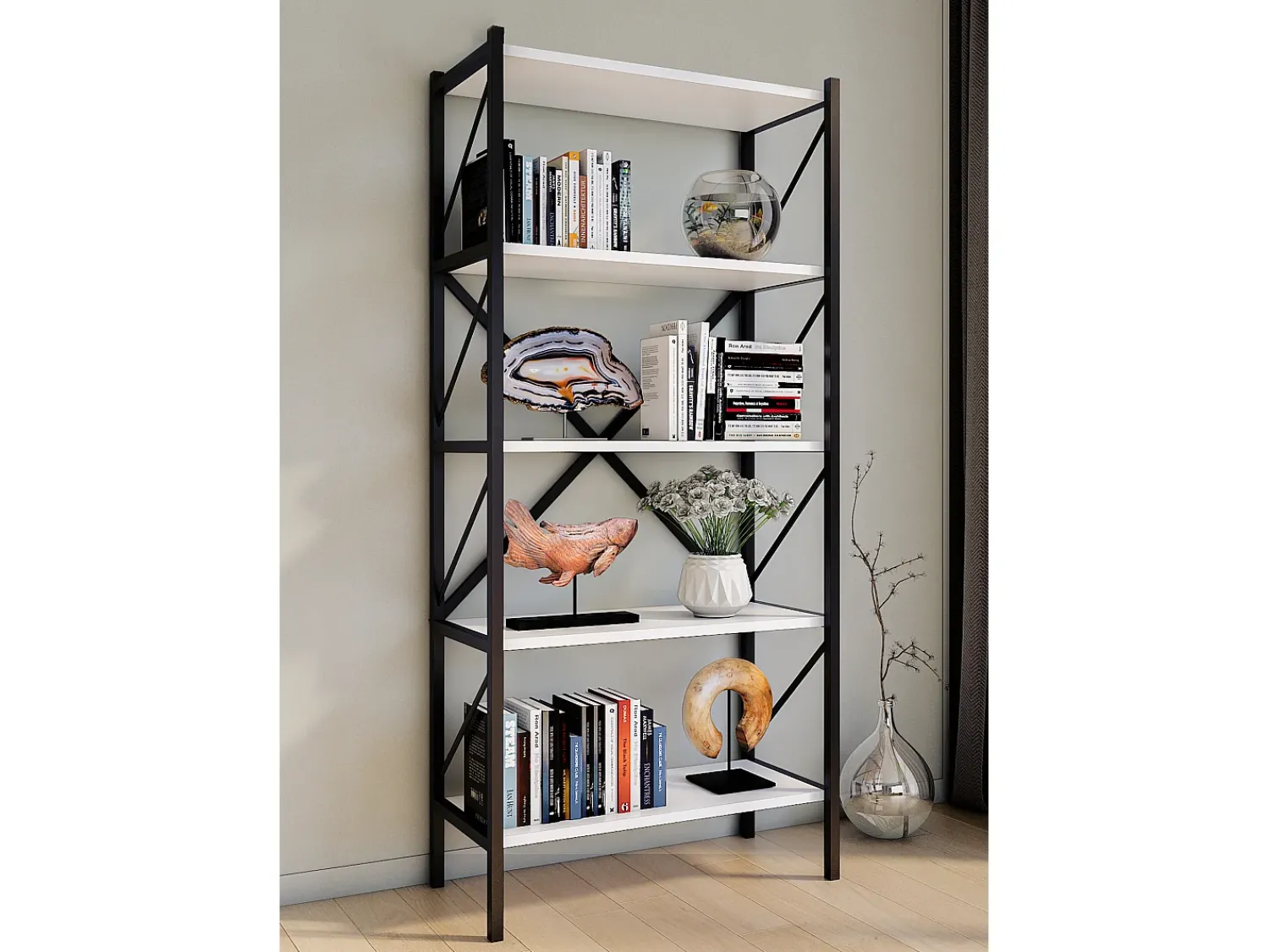 Prateleira|VCM Wood Metal Storage Stand Prateleira Estante Decoração Livros Stand Shelf Insasi 5 (Branco) Multicor
