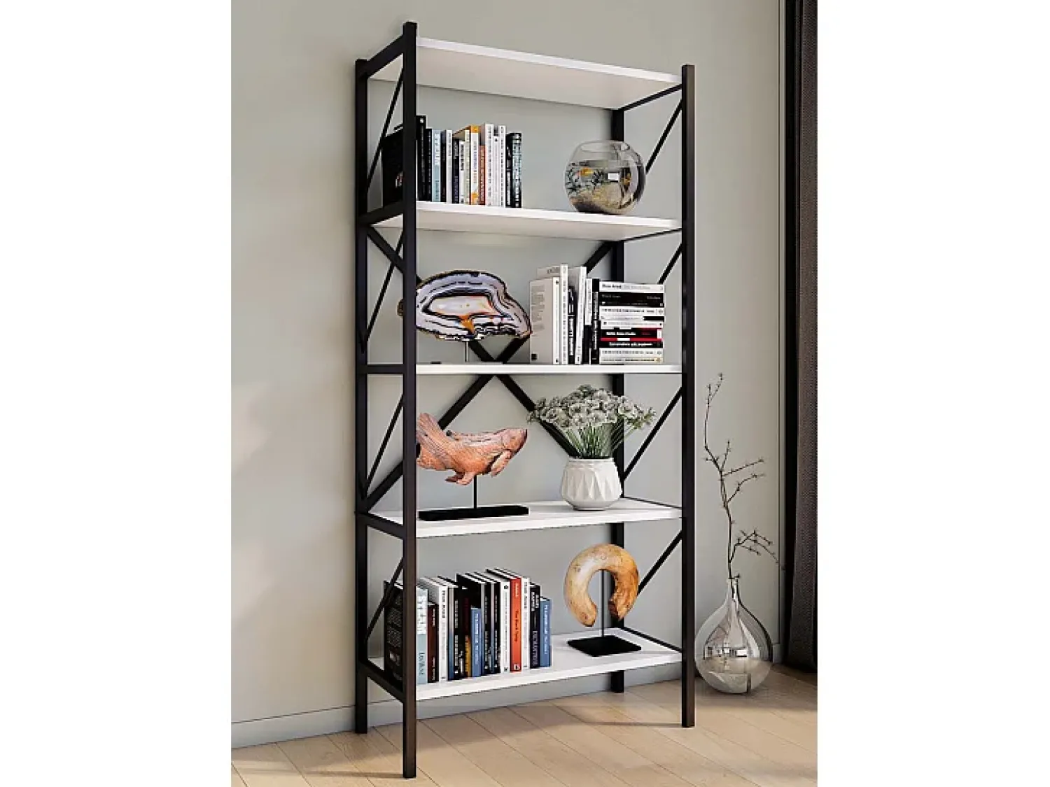 Prateleira|VCM Wood Metal Storage Stand Prateleira Estante Decoração Livros Stand Shelf Insasi 5 (Branco) Multicor