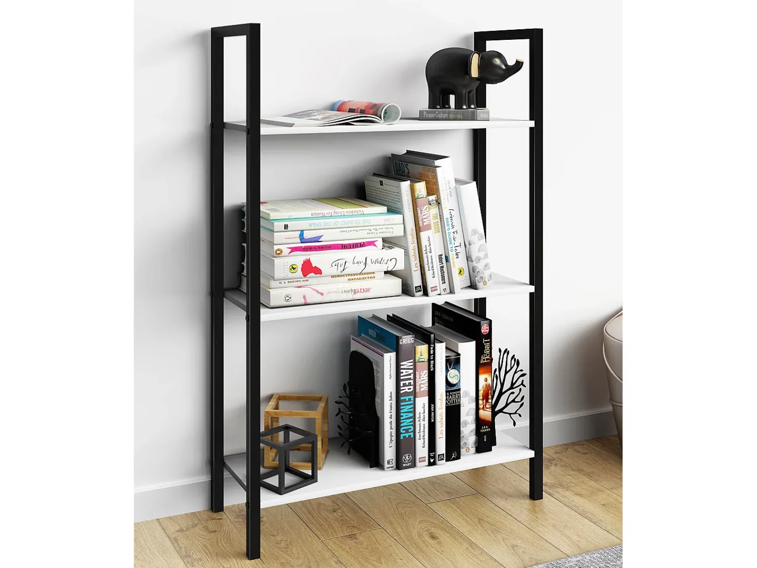 VCM Wood Metal Storage Stand Prateleira Estante Decoração Livros Stand Shelf Flakos 3 (Branco)^ Prateleira
