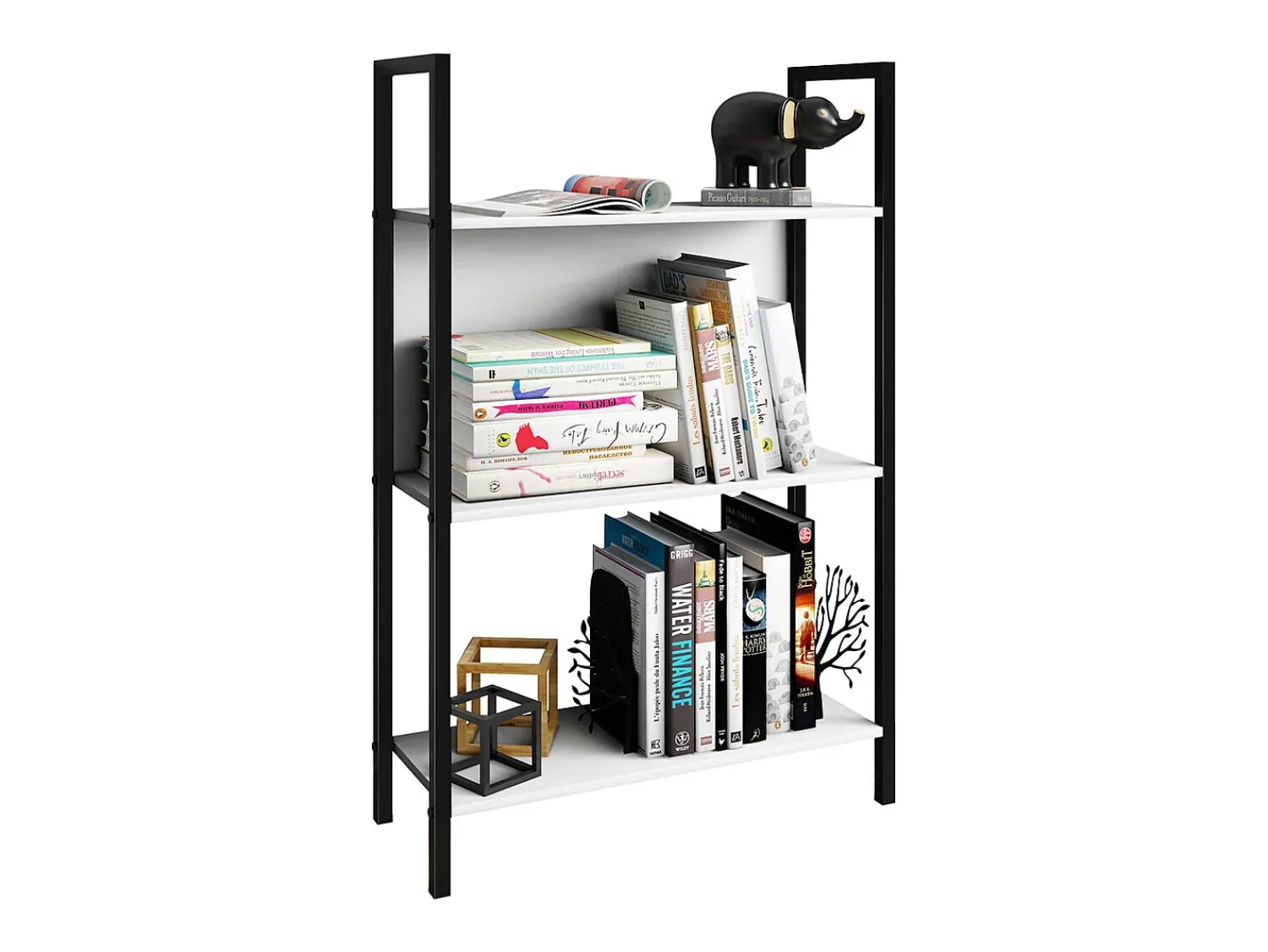 VCM Wood Metal Storage Stand Prateleira Estante Decoração Livros Stand Shelf Flakos 3 (Branco)^ Prateleira
