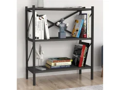 Biblioteca*VCM Wood Metal Storage Stand Shelf Bookshelf Decoração Livros Stand Shelf Insasi 2 (Antracite) Preto
