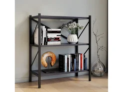 Biblioteca*VCM Wood Metal Storage Stand Shelf Bookshelf Decoração Livros Stand Shelf Insasi 2 (Antracite) Preto