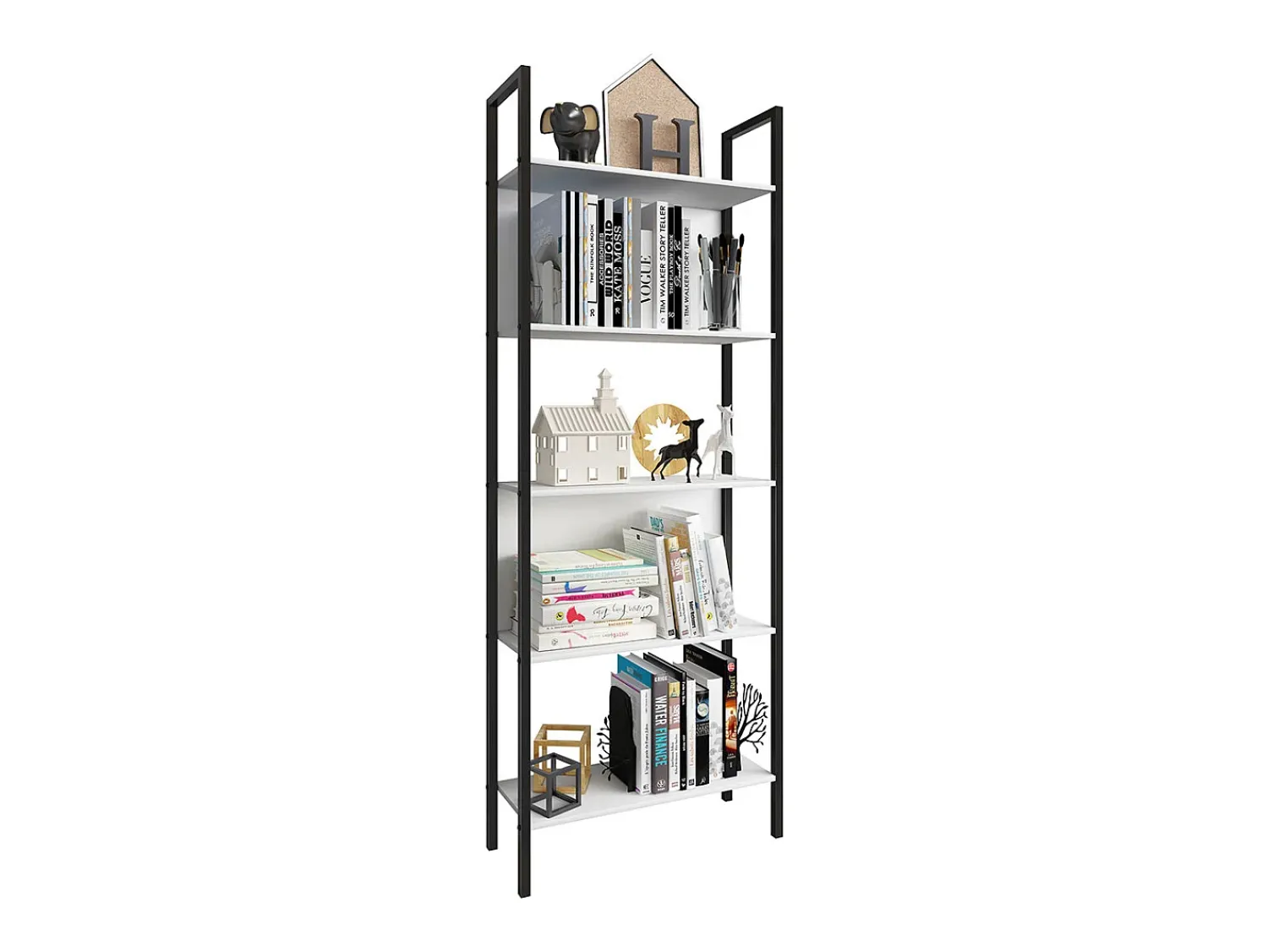 VCM Wood Metal Storage Stand Prateleira Estante Decoração Livros Stand Shelf Flakos 5 (Branco)^ Prateleira
