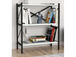 VCM Wood Metal Storage Stand Prateleira Estante Decoração Livros Stand Shelf Insasi 2 (Branco)^ Biblioteca