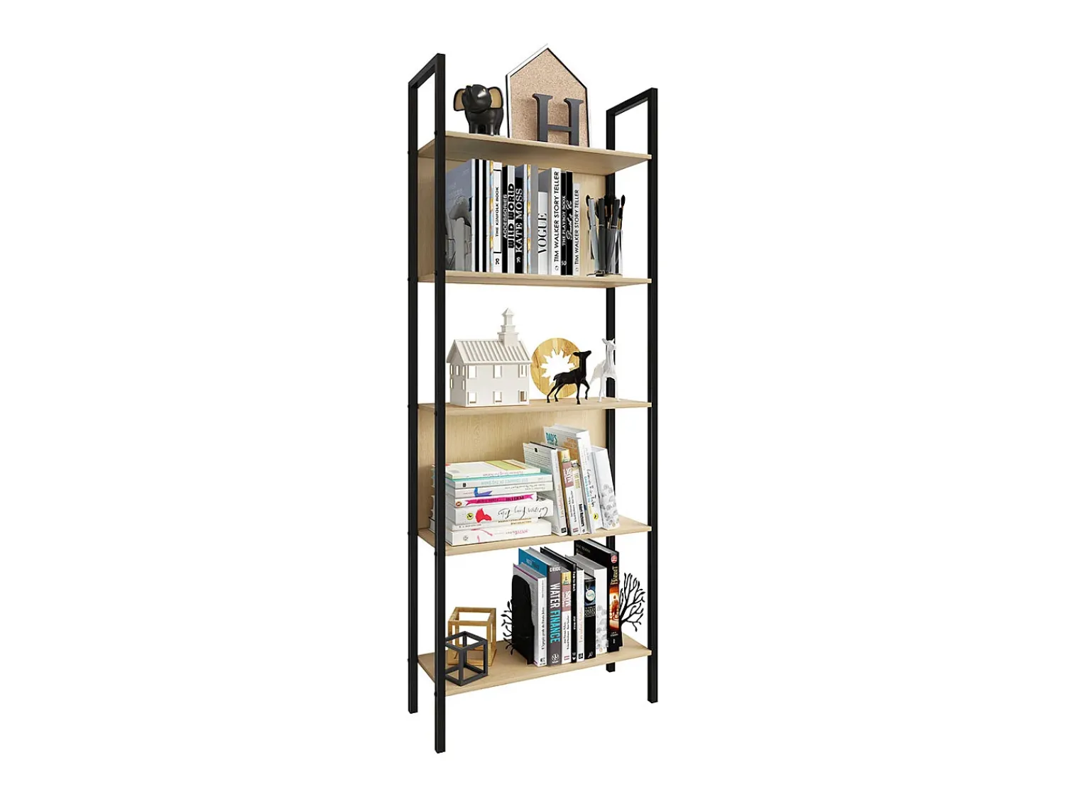 Prateleira*VCM Wood Metal Storage Stand Shelf Bookshelf Decoração Livros Stand Shelf Flakos 5 (Honey Oak) Multicor
