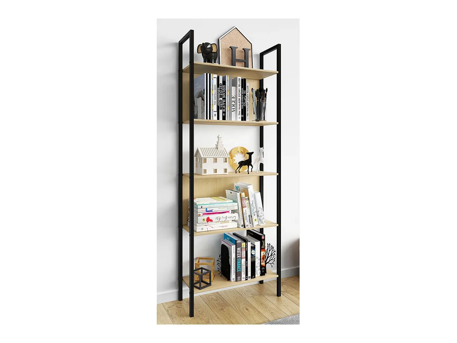 Prateleira*VCM Wood Metal Storage Stand Shelf Bookshelf Decoração Livros Stand Shelf Flakos 5 (Honey Oak) Multicor