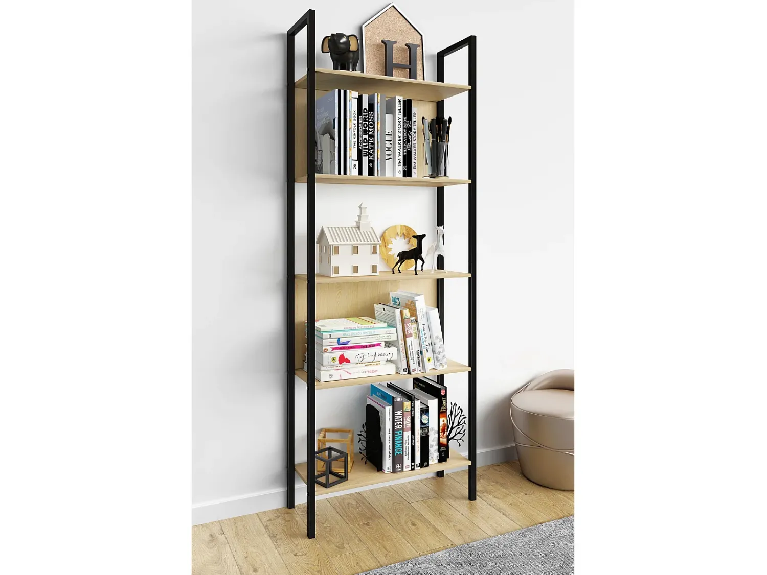 Prateleira*VCM Wood Metal Storage Stand Shelf Bookshelf Decoração Livros Stand Shelf Flakos 5 (Honey Oak) Multicor