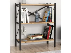 Biblioteca|VCM Wood Metal Storage Stand Shelf Bookshelf Decoração Livros Stand Shelf Insasi 2 (carvalho de mel) Multicor