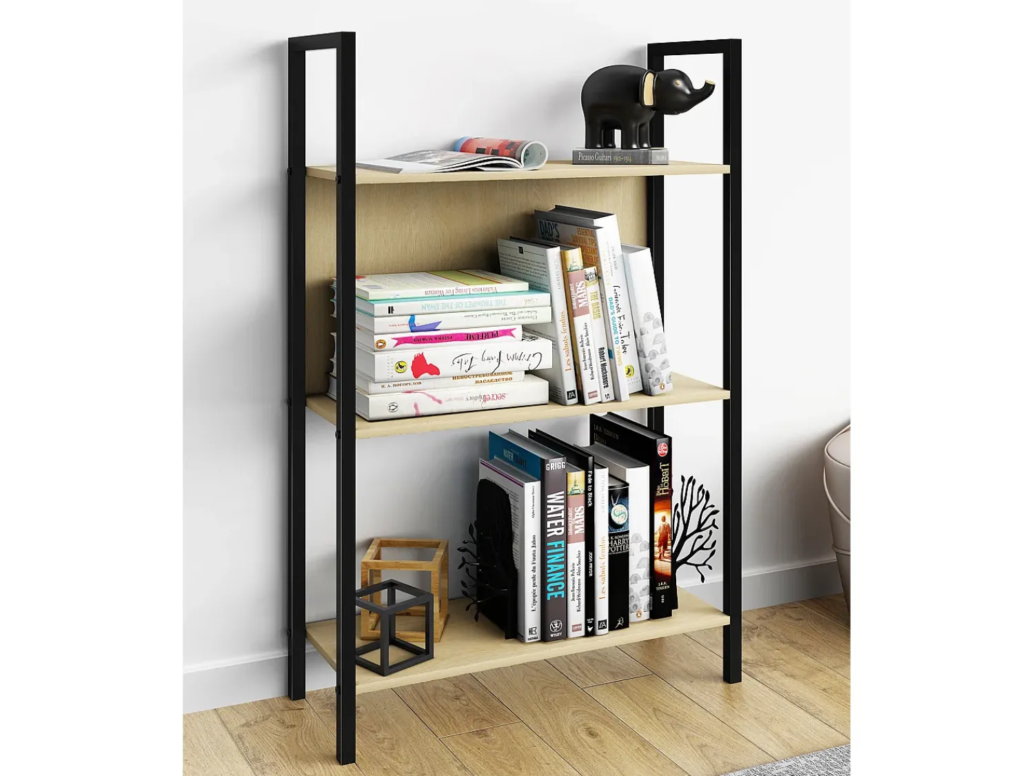Prateleira|VCM Wood Metal Storage Stand Prateleira Estante Decoração Livros Stand Shelf Flakos 3 (Honey Oak) Multicor