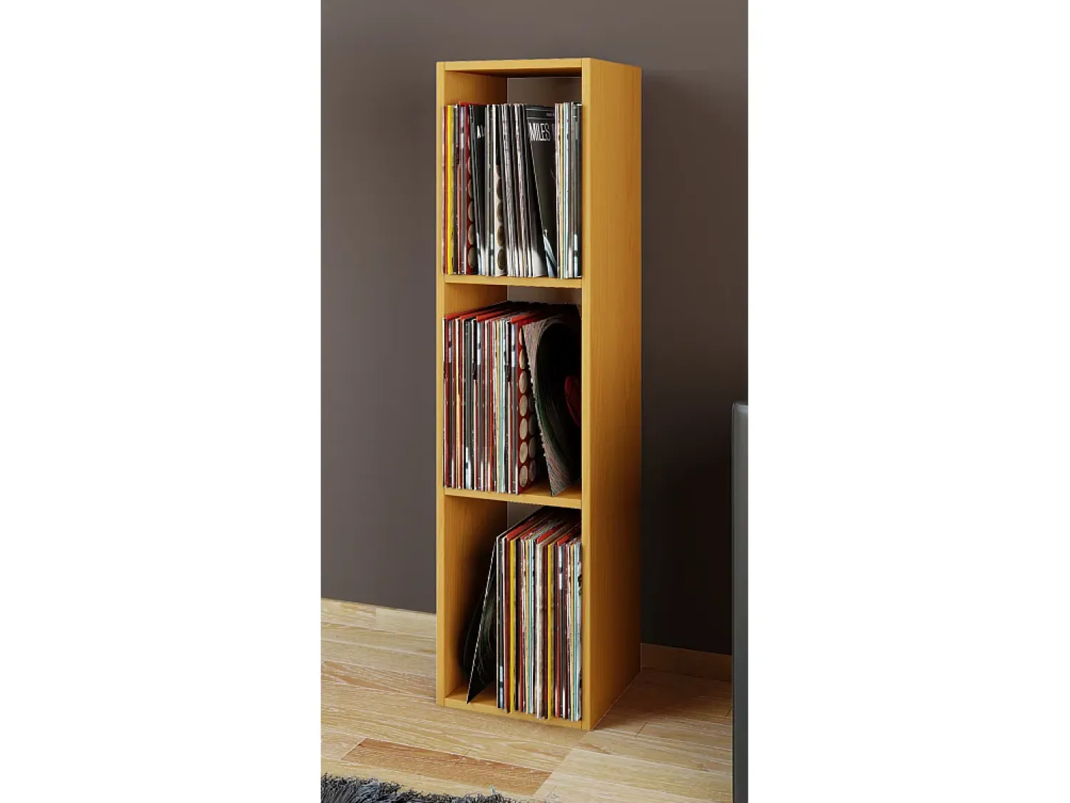 VCM Wood Records Shelf | Stand Shelf com 3 compartimentos para 100 Registros | Dimensões: A. 107 x L. 34 x P. 30 cm - Platto (Beech)^ Móvel De Arrumação