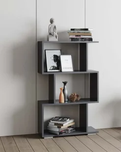 VCM Wood Room Divider Stand Shelf Bookshelf Decoração Livros Stand Shelf Palusa M (Anthracite)^ Prateleira