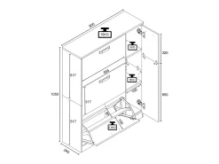 Móvel De Arrumação|Sapateira|VCM Wood Shelf Kipper Sapato Sapato Sapato Sapato Tipper 3 Flaps 1 Turning Door Halom L (Anthracite) Multicor