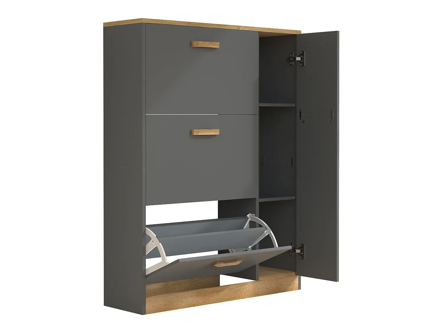 Móvel De Arrumação|Sapateira|VCM Wood Shelf Kipper Sapato Sapato Sapato Sapato Tipper 3 Flaps 1 Turning Door Halom L (Anthracite) Multicor
