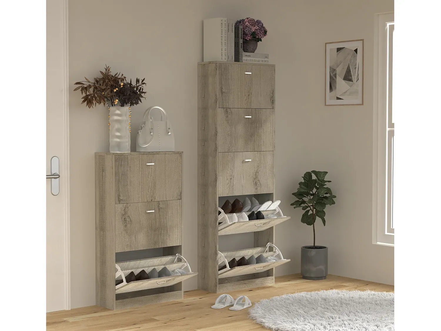 Móvel De Arrumação|Sapateira|VCM Wood Shoe Cabinet | Dimensões: A. 105 x L. 59 x P. 22 cm | 3 flaps - Sipos L (Honey Oak) Multicor