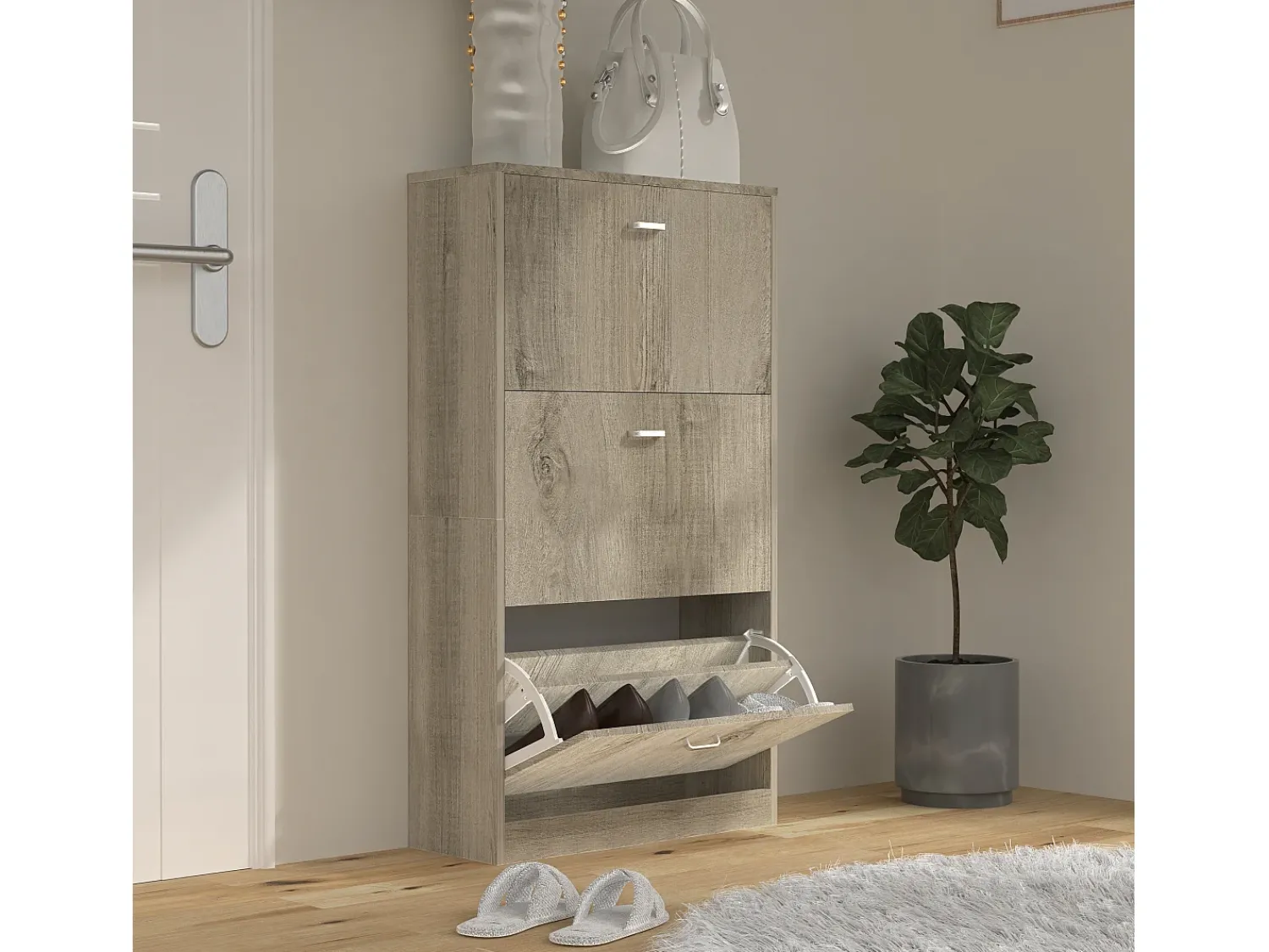 Móvel De Arrumação|Sapateira|VCM Wood Shoe Cabinet | Dimensões: A. 105 x L. 59 x P. 22 cm | 3 flaps - Sipos L (Honey Oak) Multicor