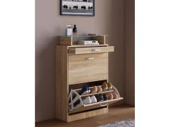 VCM Wood Shoe Cabinet | Dimensões: A. 91 x L. 59 x P. 22 cm | 2 flaps | gaveta estreita | prateleira prática - Sipos M (Sonoma oak (Sägerau))^ Móvel De Arrumação|Sapateira